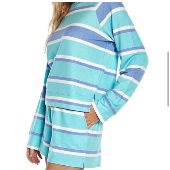 Wildfox Women's Sweatshirt & Short Lounge Set blue stripe XXL NWT$160 - Picture 5 of 8